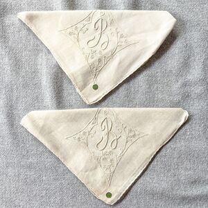 NWT Antique 1900s B Monogram Linen Hankies - Bridal Wedding Day - Set of 2